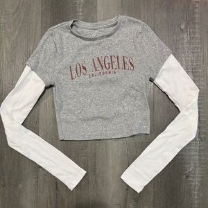 Aeropostale Girls Gray and White Long Sleeve Crop Top